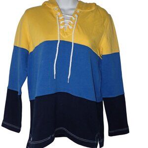 Lauren Ralph Lauren Colorblock Pullover Hooded Shirt Size PS Nautical‎ tie Neck